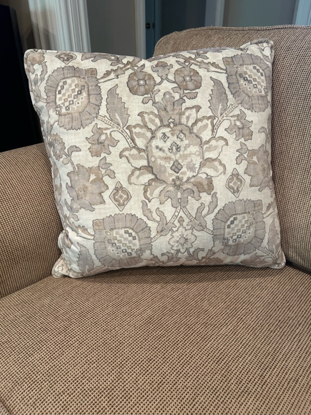 Neutral Floral Decorative Throw Pillow - Beige Taupe